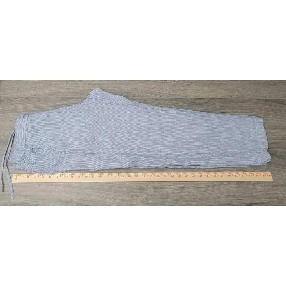 ORVIS 100% Linen Pants S Blue and White Striped Drawstring - Picture 8 of 9
